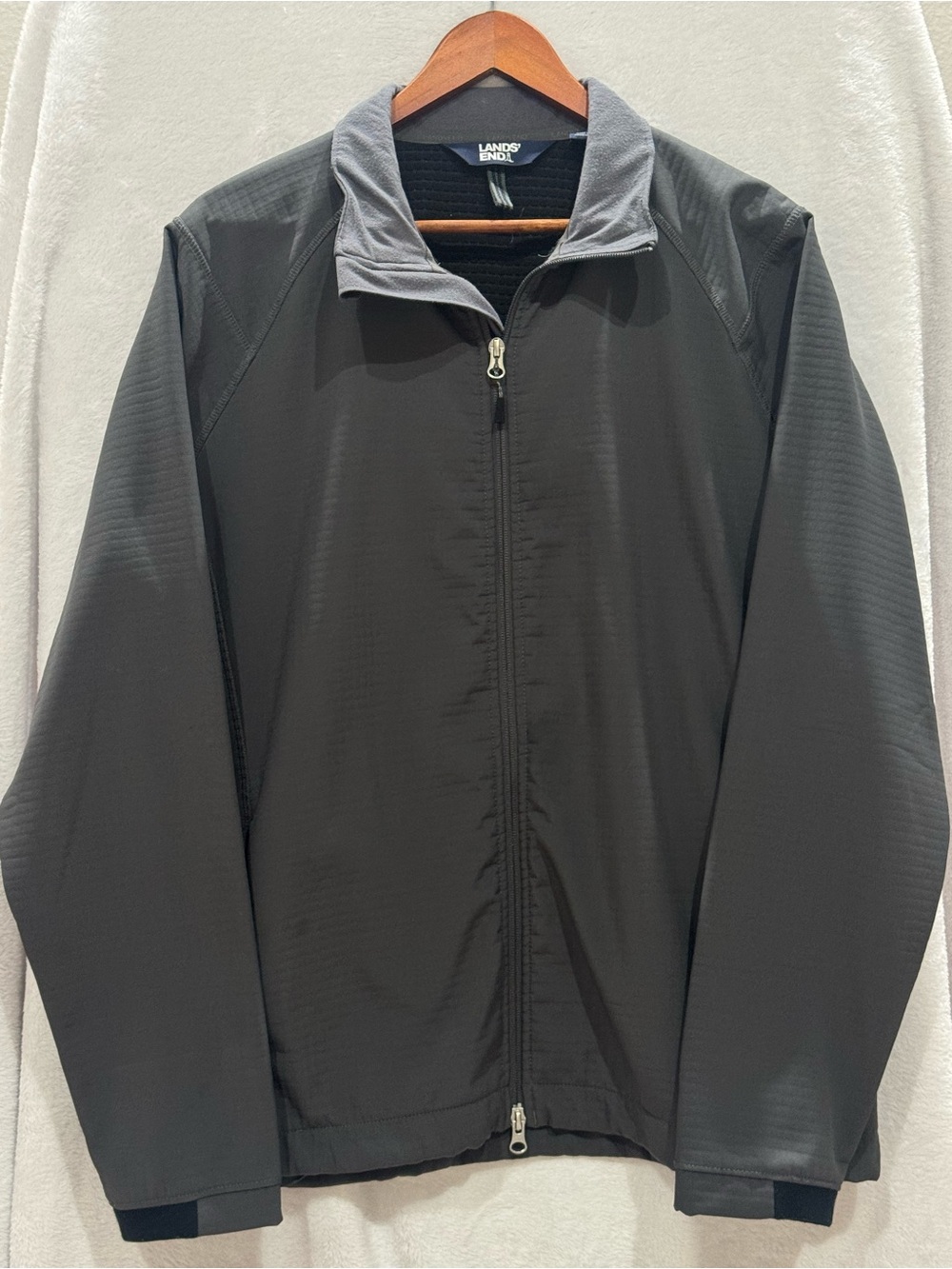 Lands' End Men's Black Jacket with Gray Collar